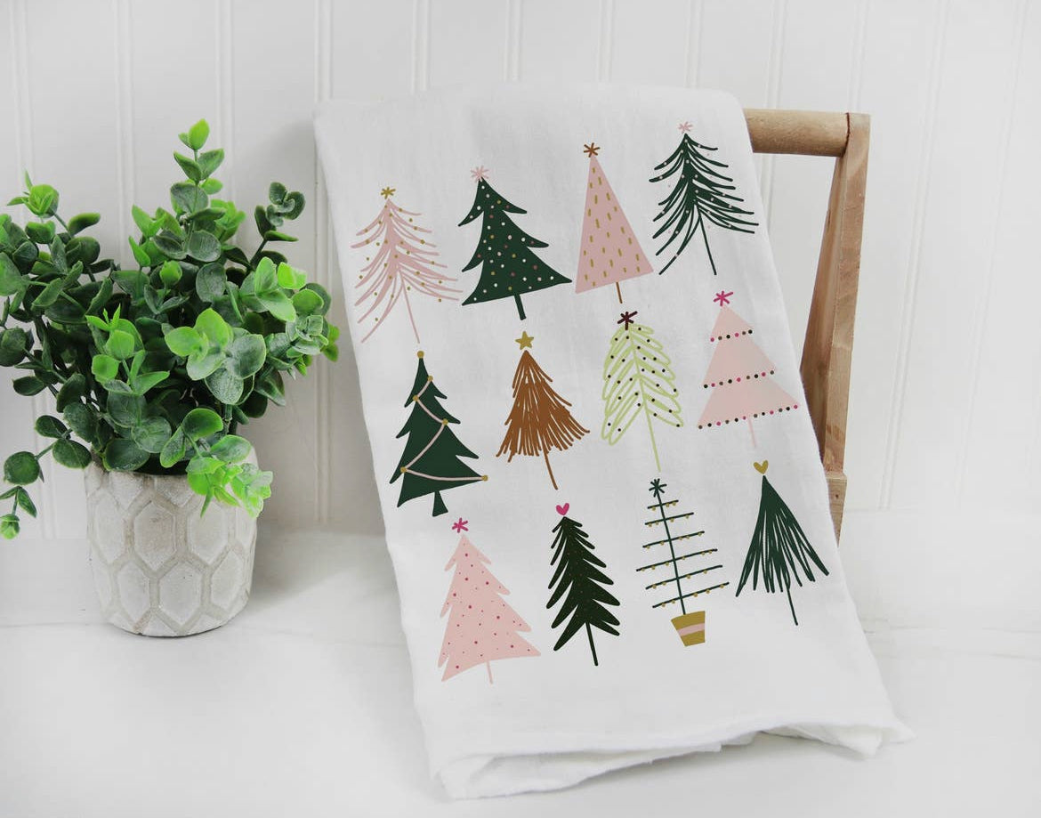 Watercolor Christmas Trees Kitchen Towel