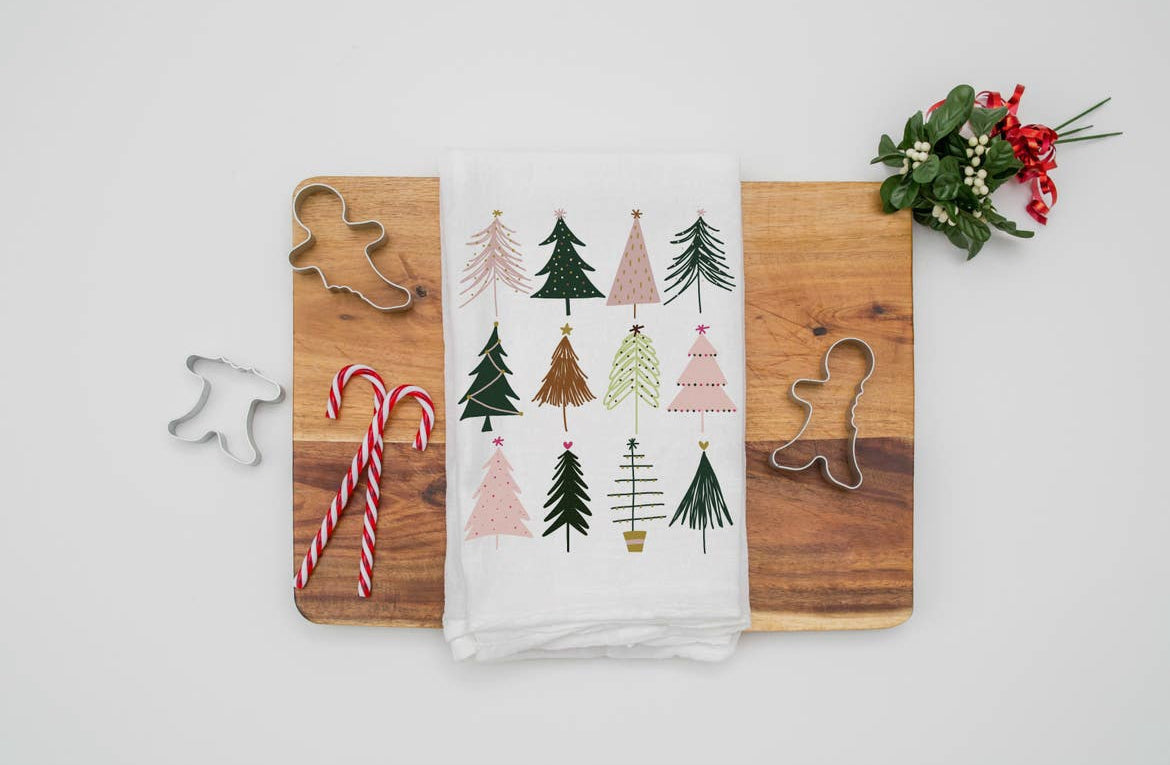 Watercolor Christmas Trees Kitchen Towel