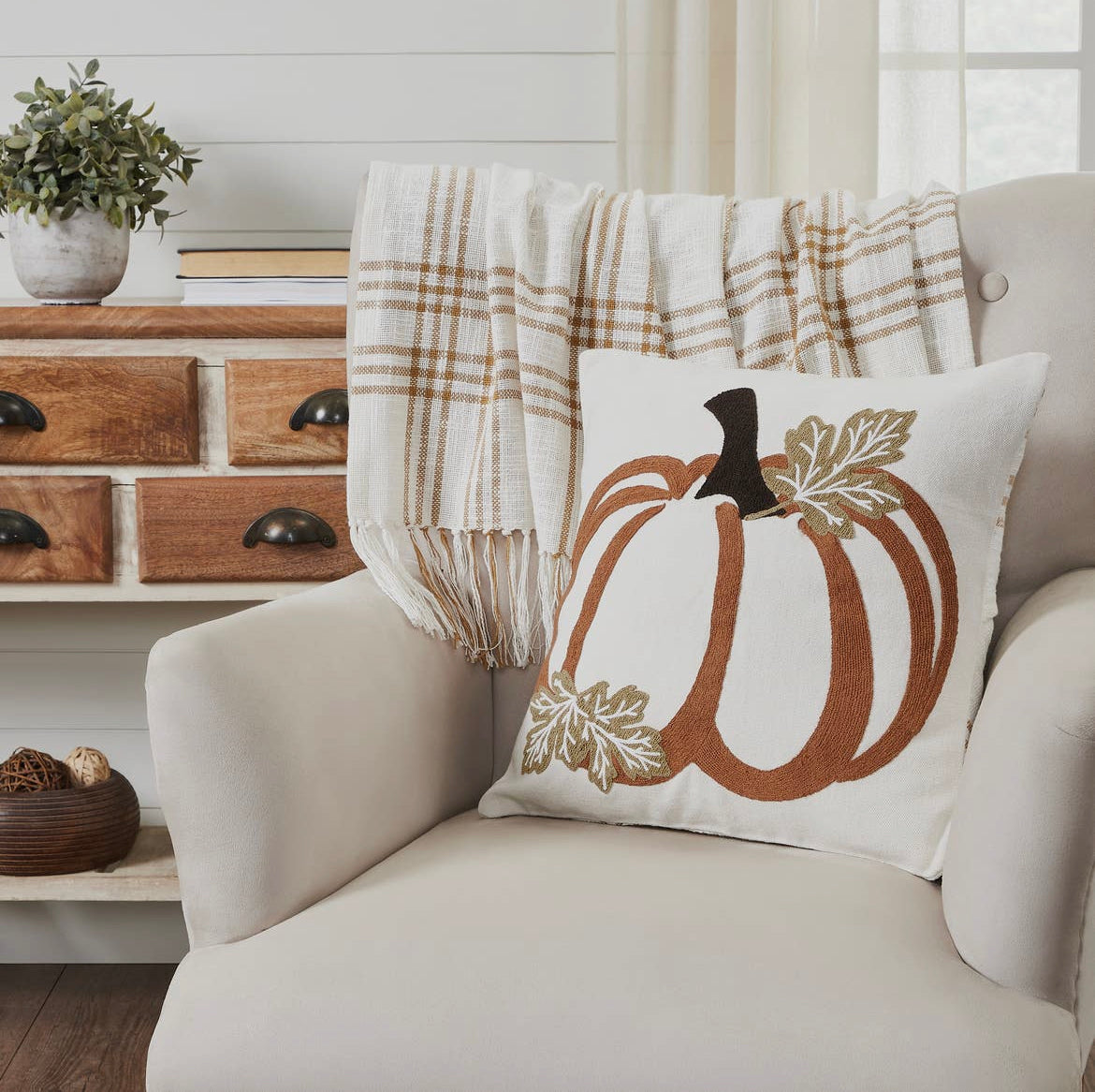 Wheat Plaid Pumpkin Pillow Cover