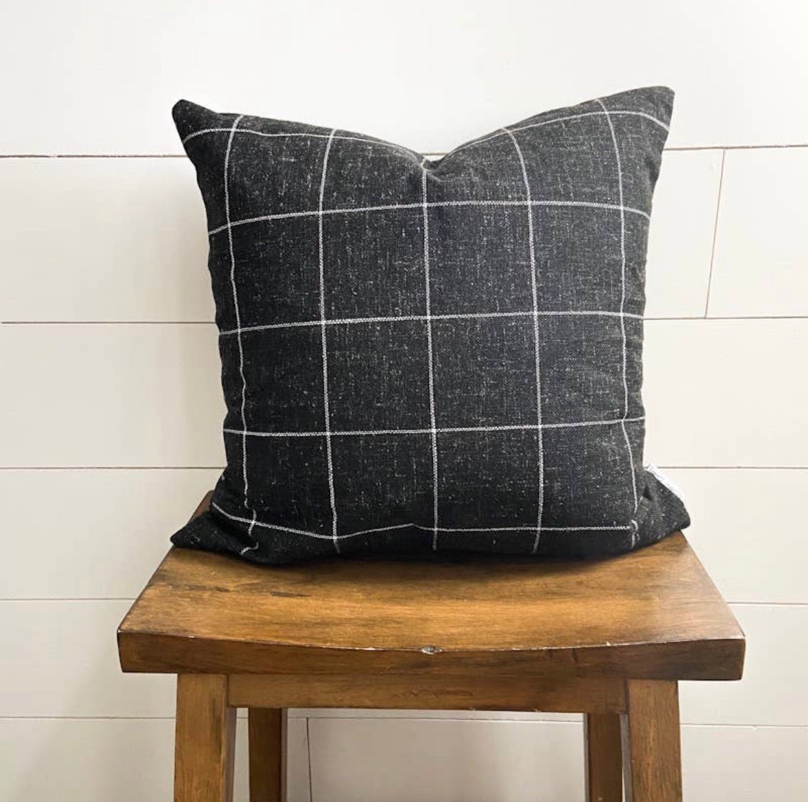 Woven Black Windowpane Pillow Cover