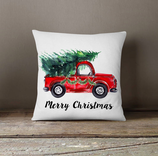 Farmhouse Red Truck with Tree Pillow Cover